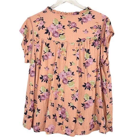 Buffalo by David Bitton Flutter Sleeve Rose Pink Floral Womens Blouse Size L - Picture 9 of 10